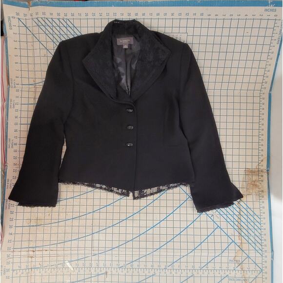 Liz Claiborne Vintage Black Lace Trim 3 Button‎ Whimsy  Midi Shirt Set Suit - Picture 7 of 16